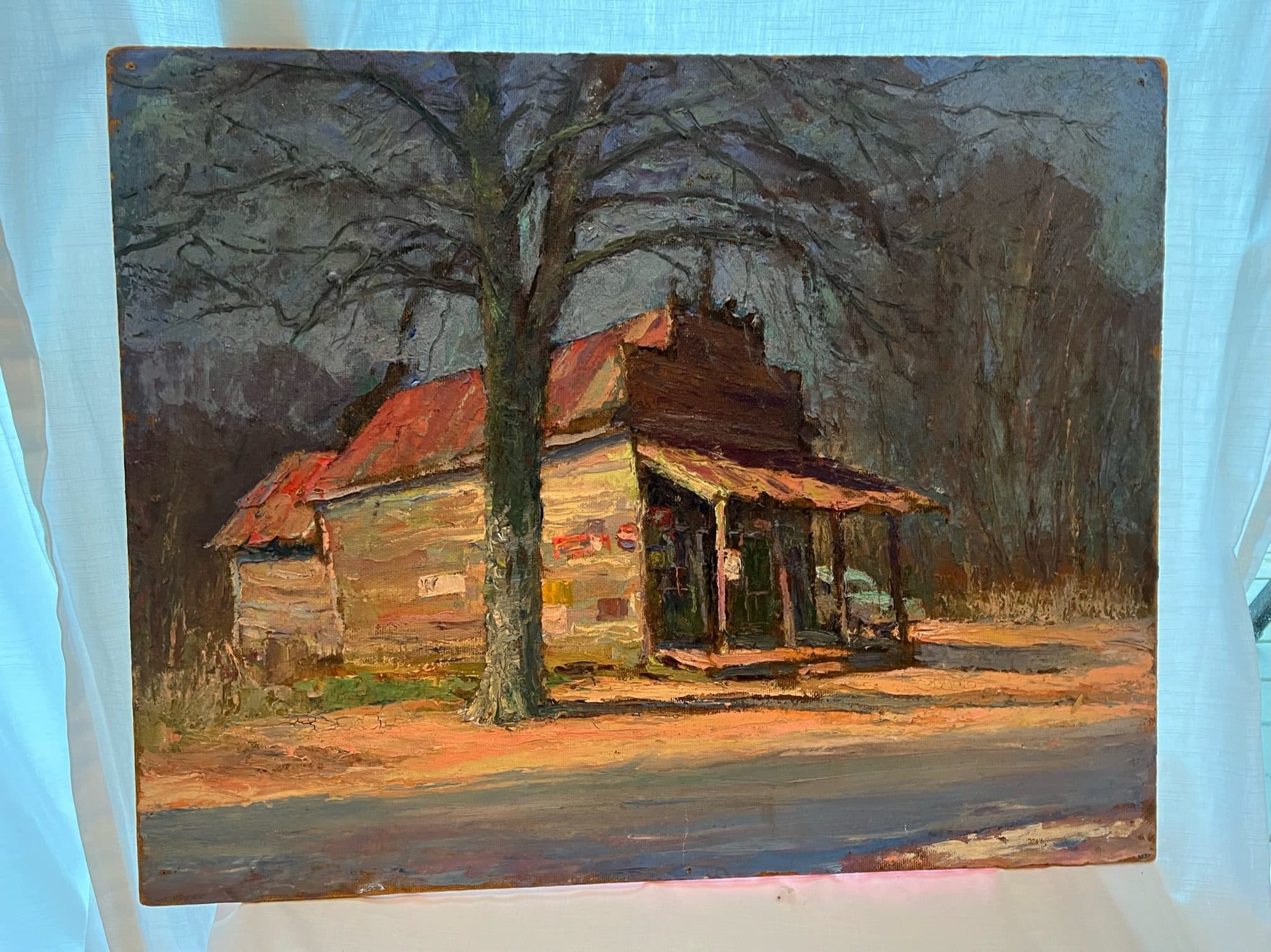 Old Homestead Cabin Under Bare Tree — detail