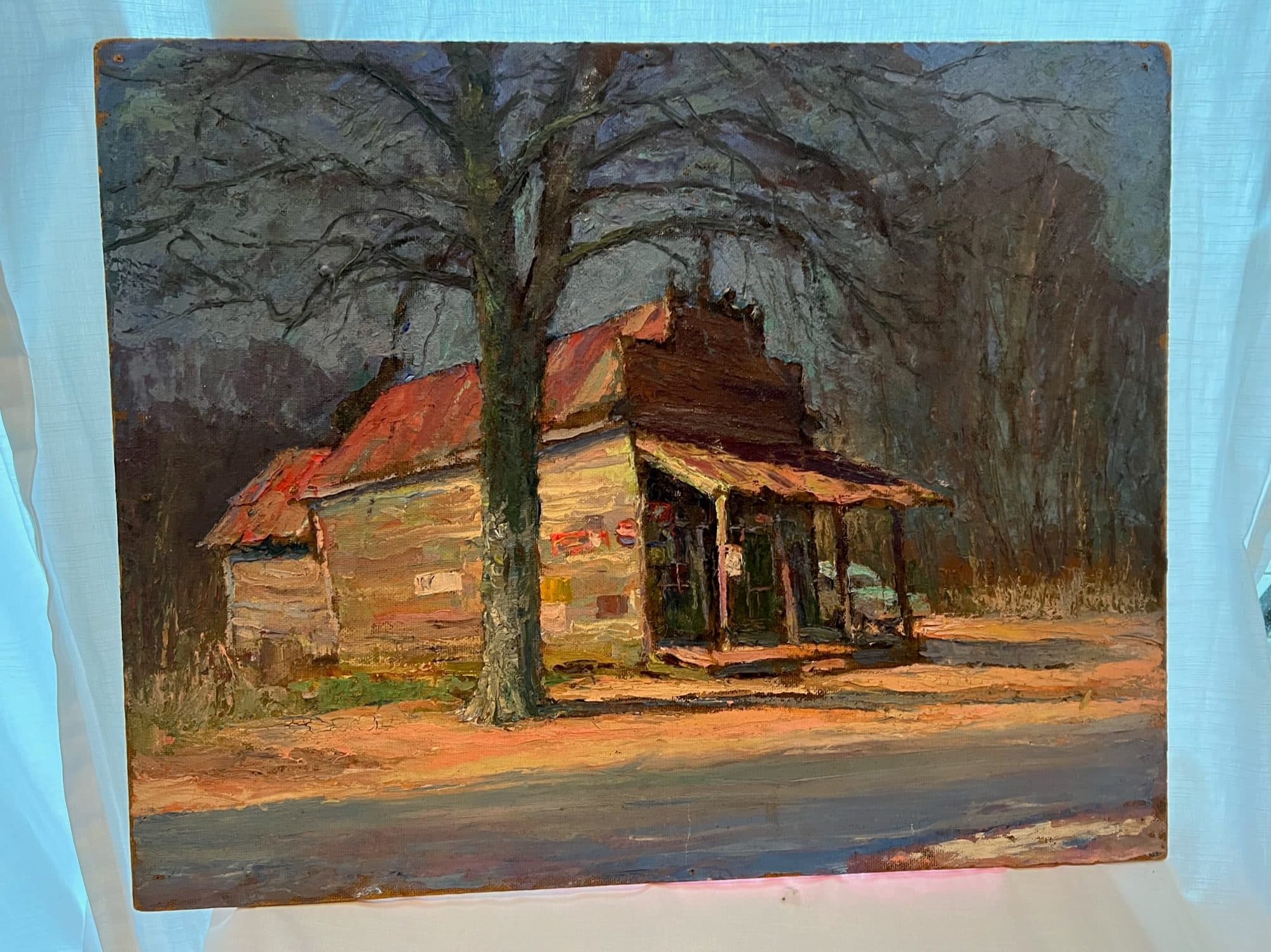 Old Homestead Cabin Under Bare Tree — detail