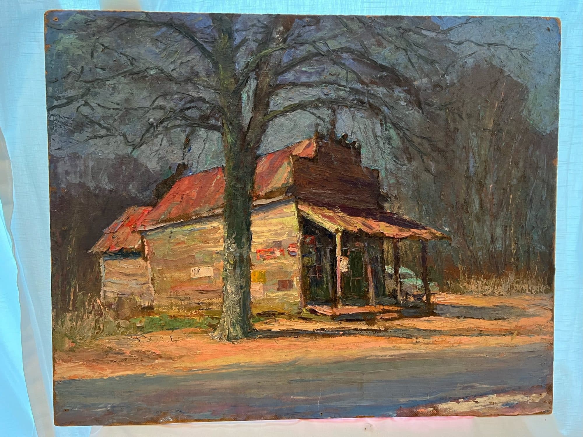 Old Homestead Cabin Under Bare Tree — detail