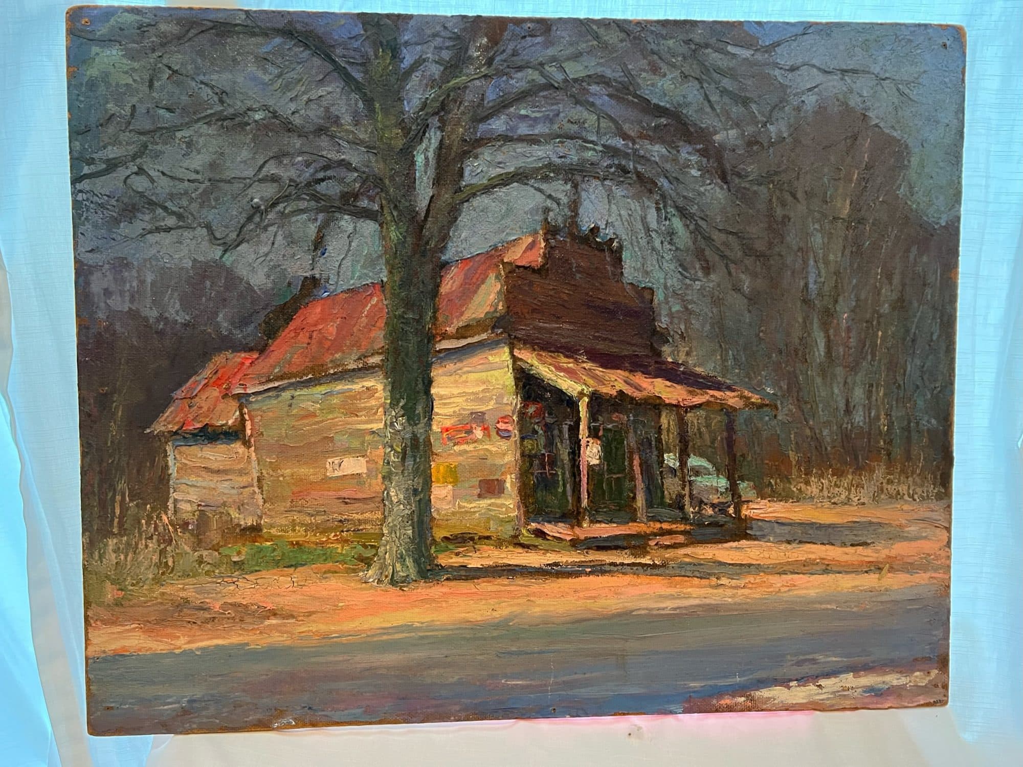 Old Homestead Cabin Under Bare Tree — detail
