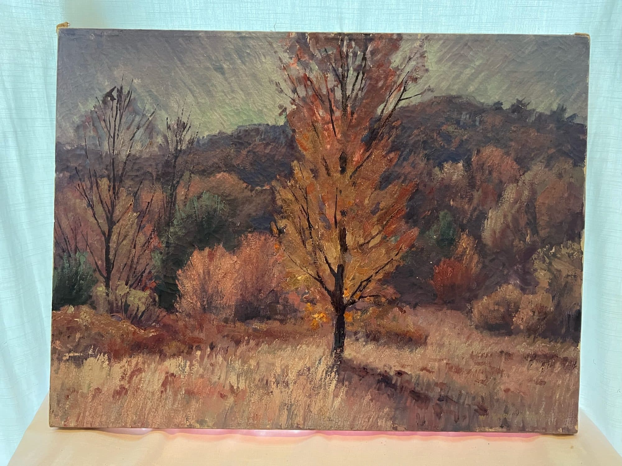 Golden Tree Against Hillside — detail