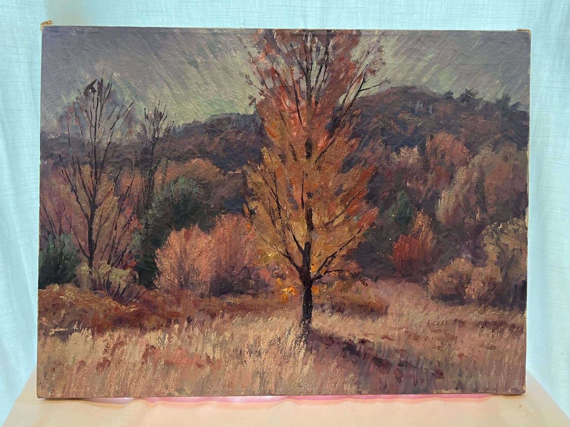 Golden Tree Against Hillside — detail