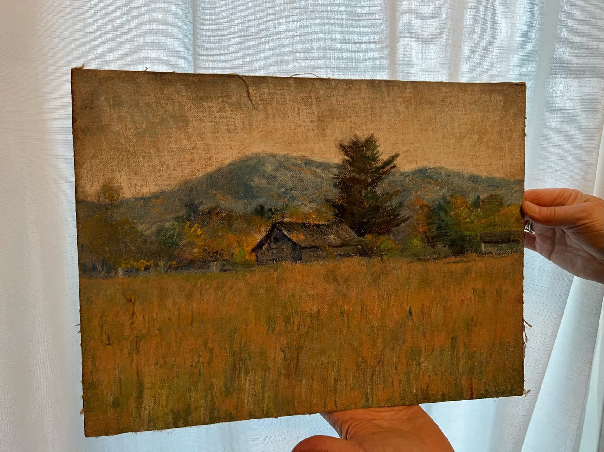 Cottage In Golden Field Below Mountain — detail