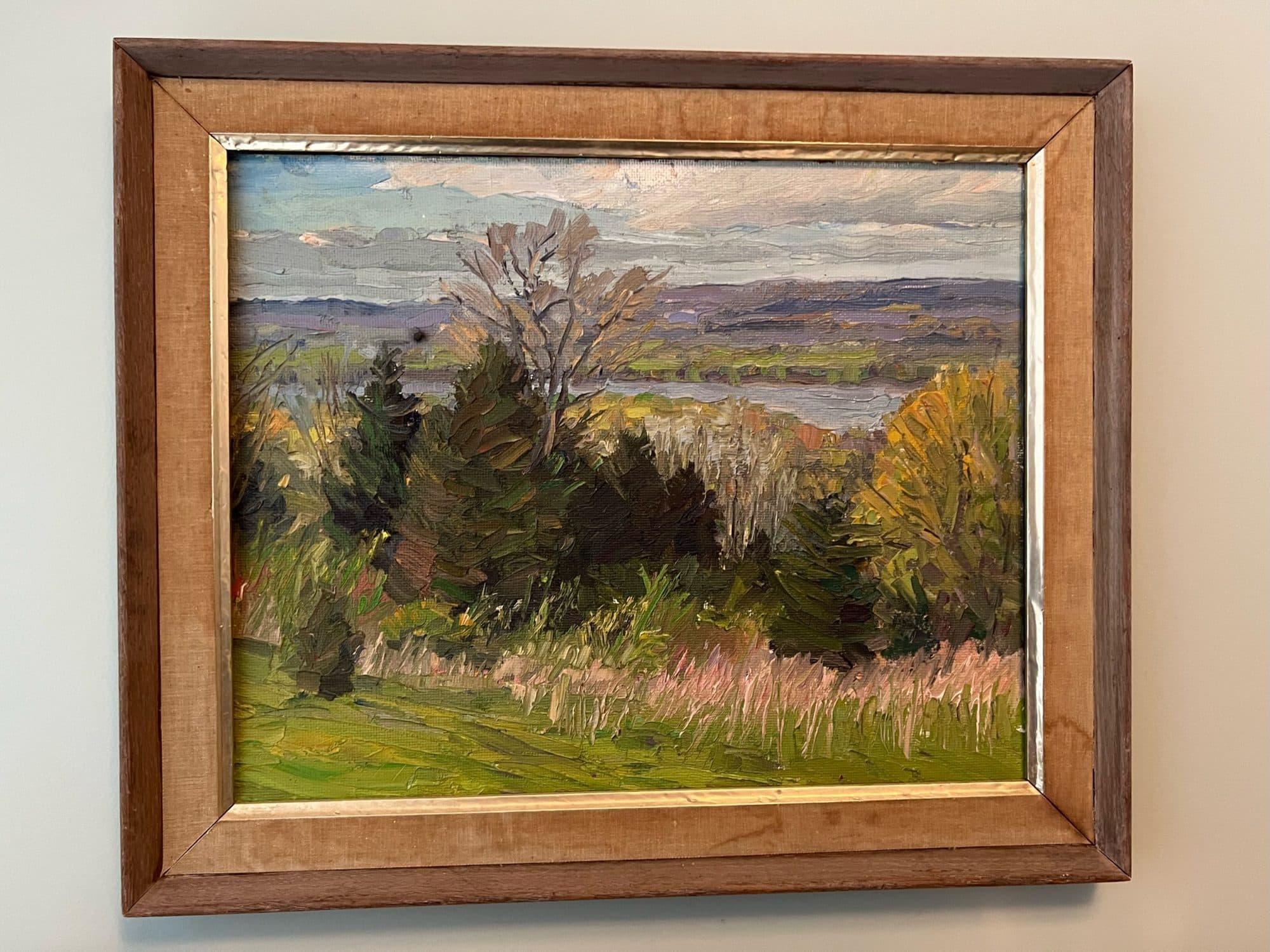Evergreens Overlooking Lake — detail