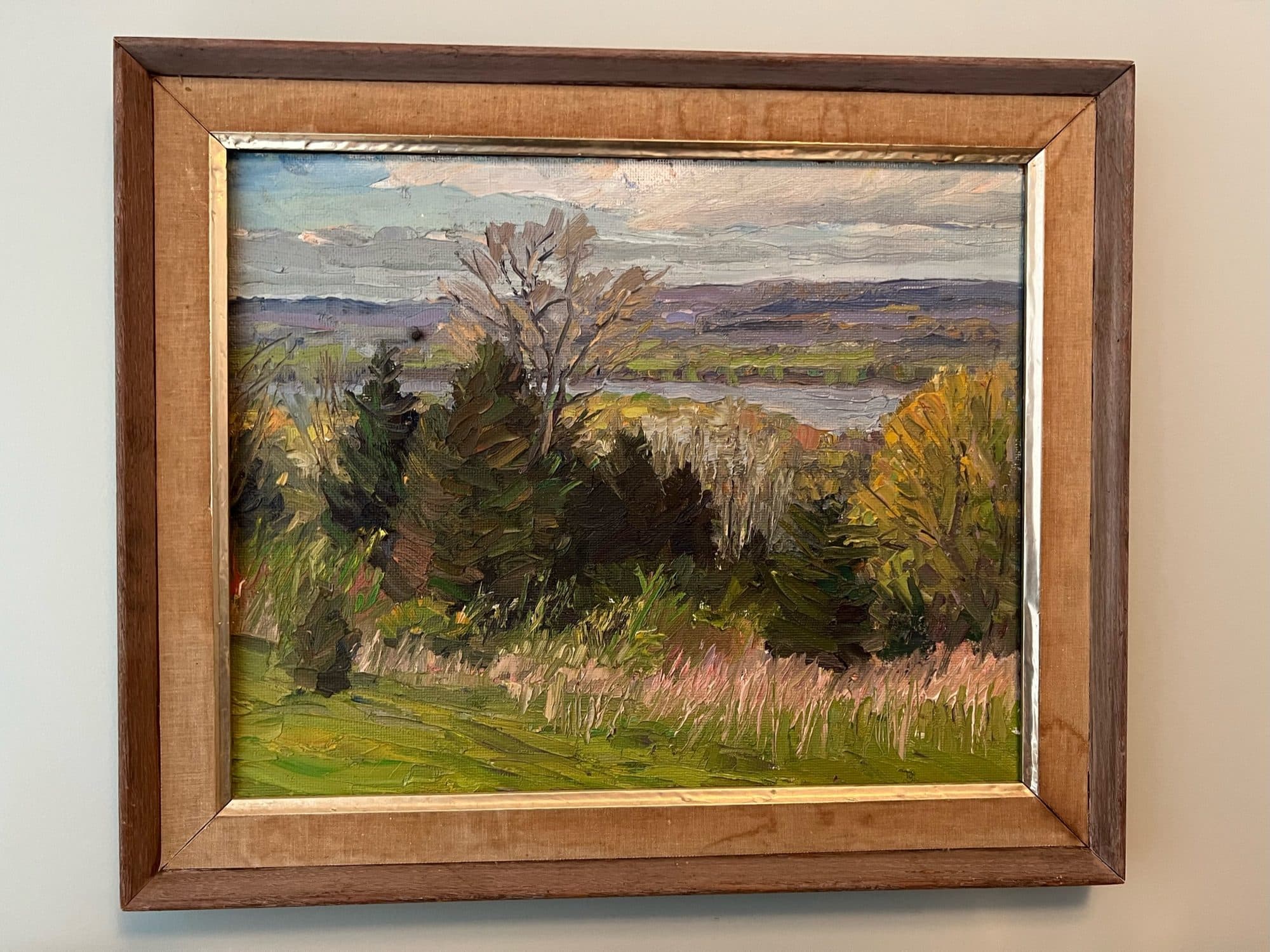Evergreens Overlooking Lake — detail