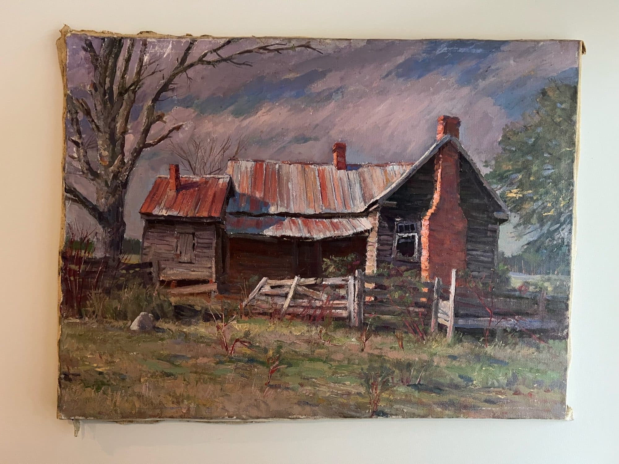 Red-Roofed Farmhouse With Barn — detail