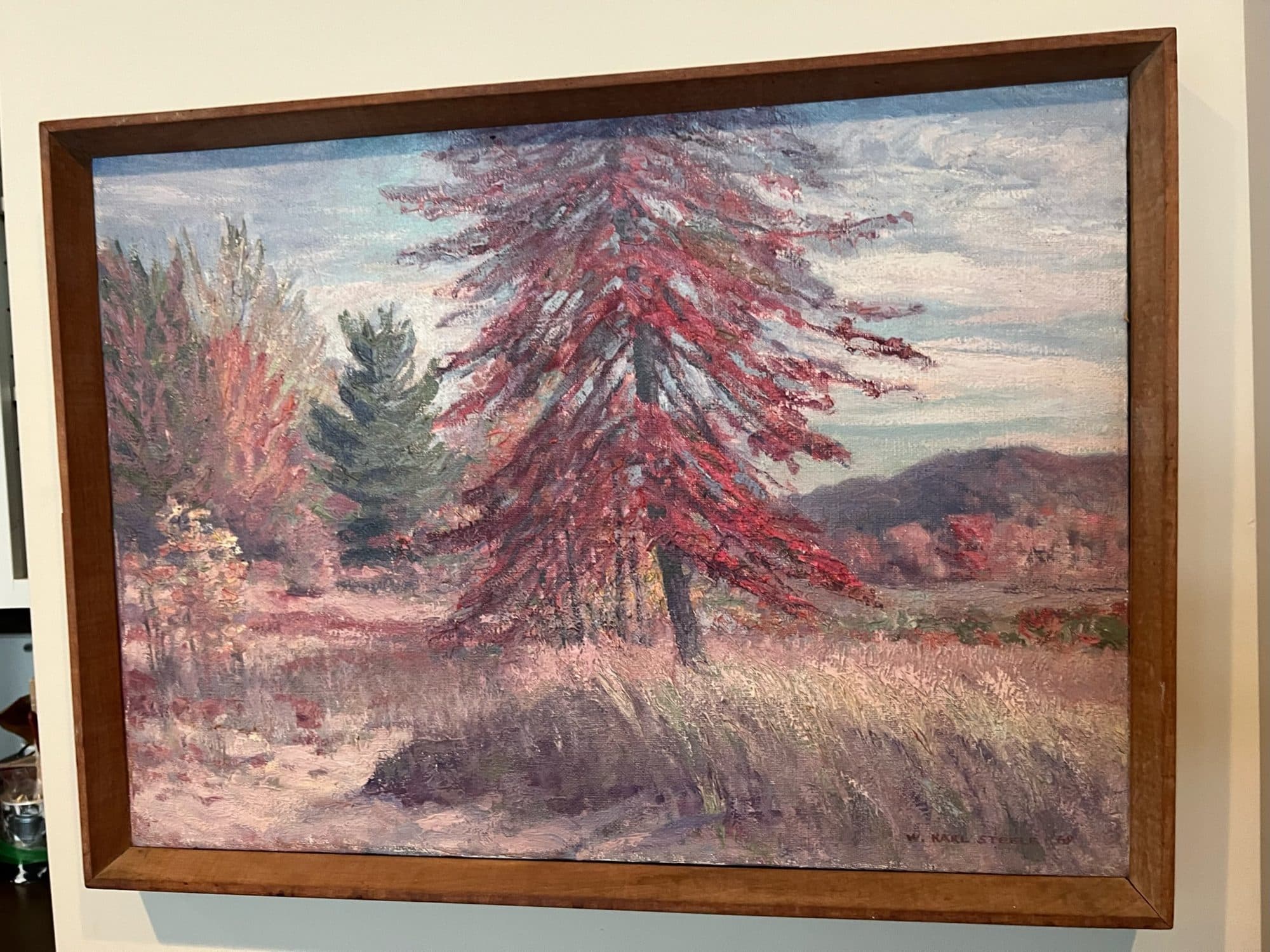 Red-Leaved Pine In Autumn Landscape — detail