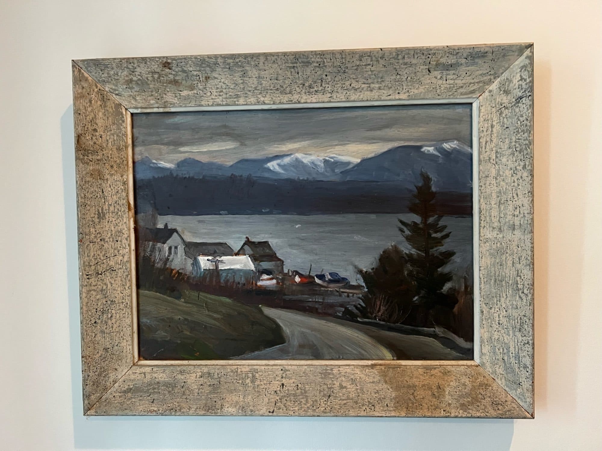 Lakeside Village Beneath Snowy Mountains — detail