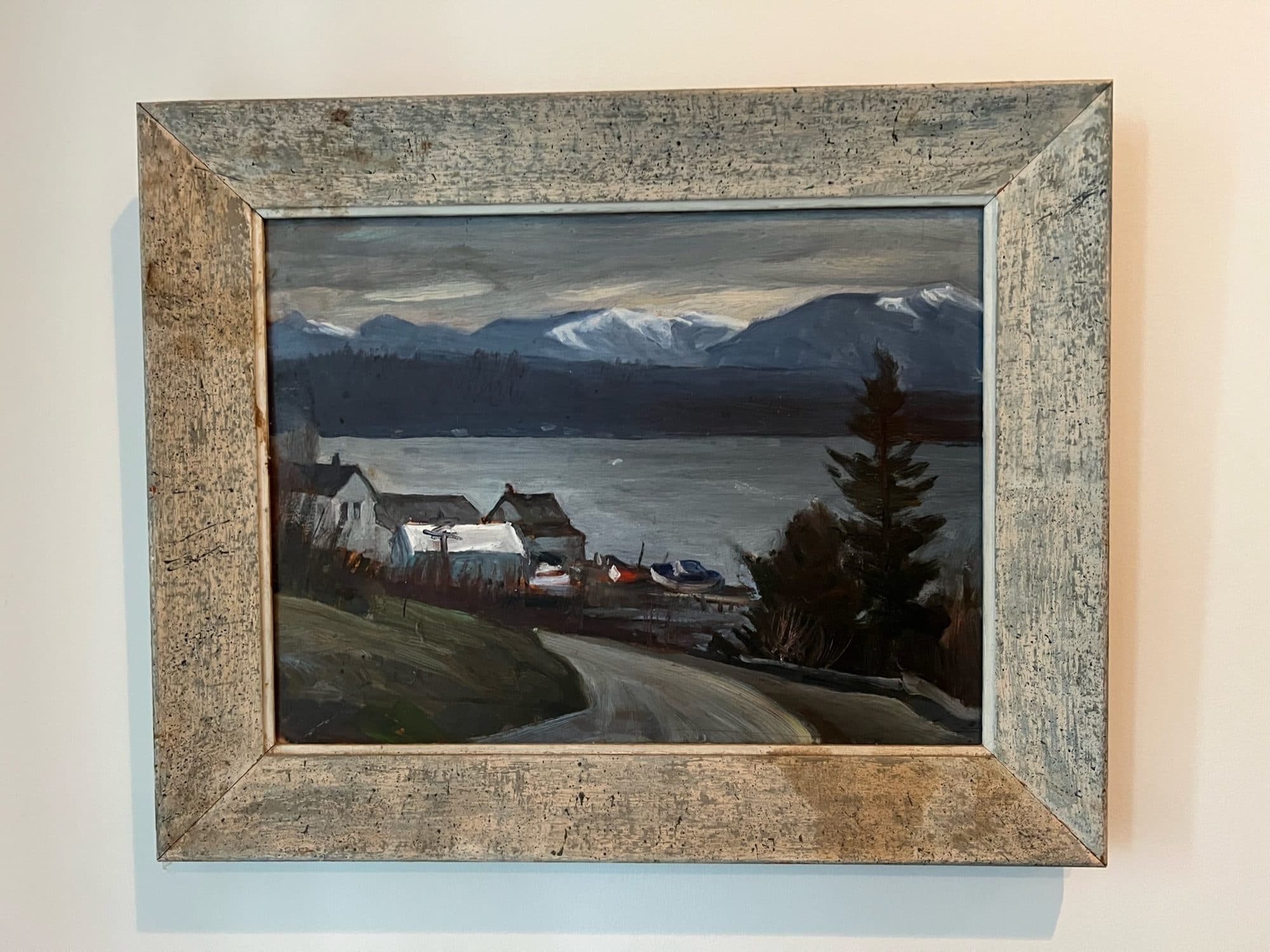 Lakeside Village Beneath Snowy Mountains — detail