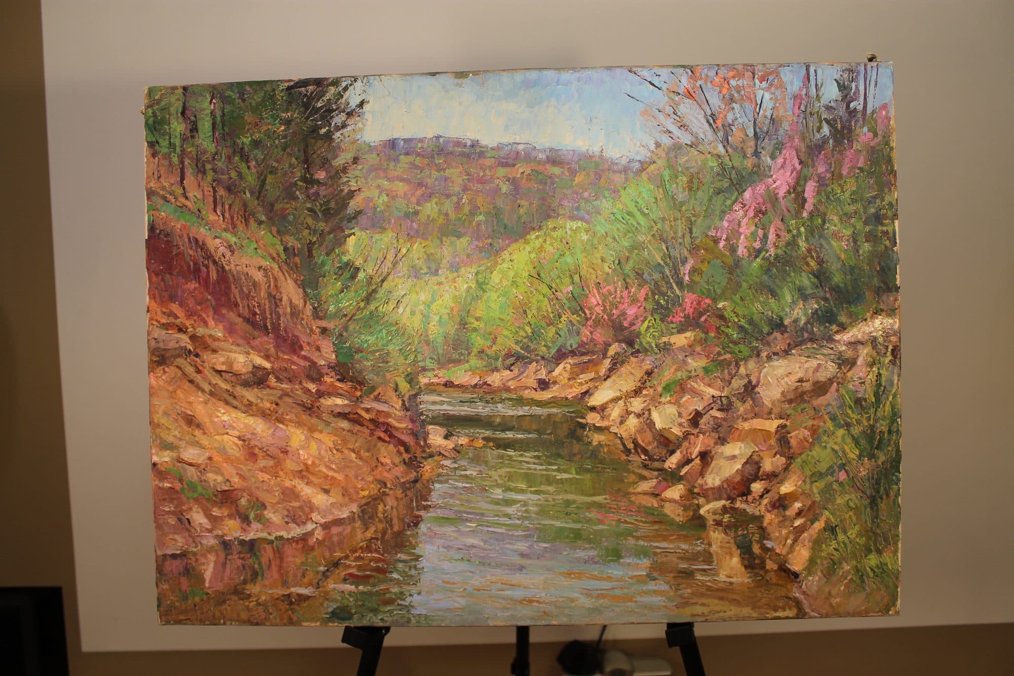 Rocky Creek With Pink Blossoms — detail