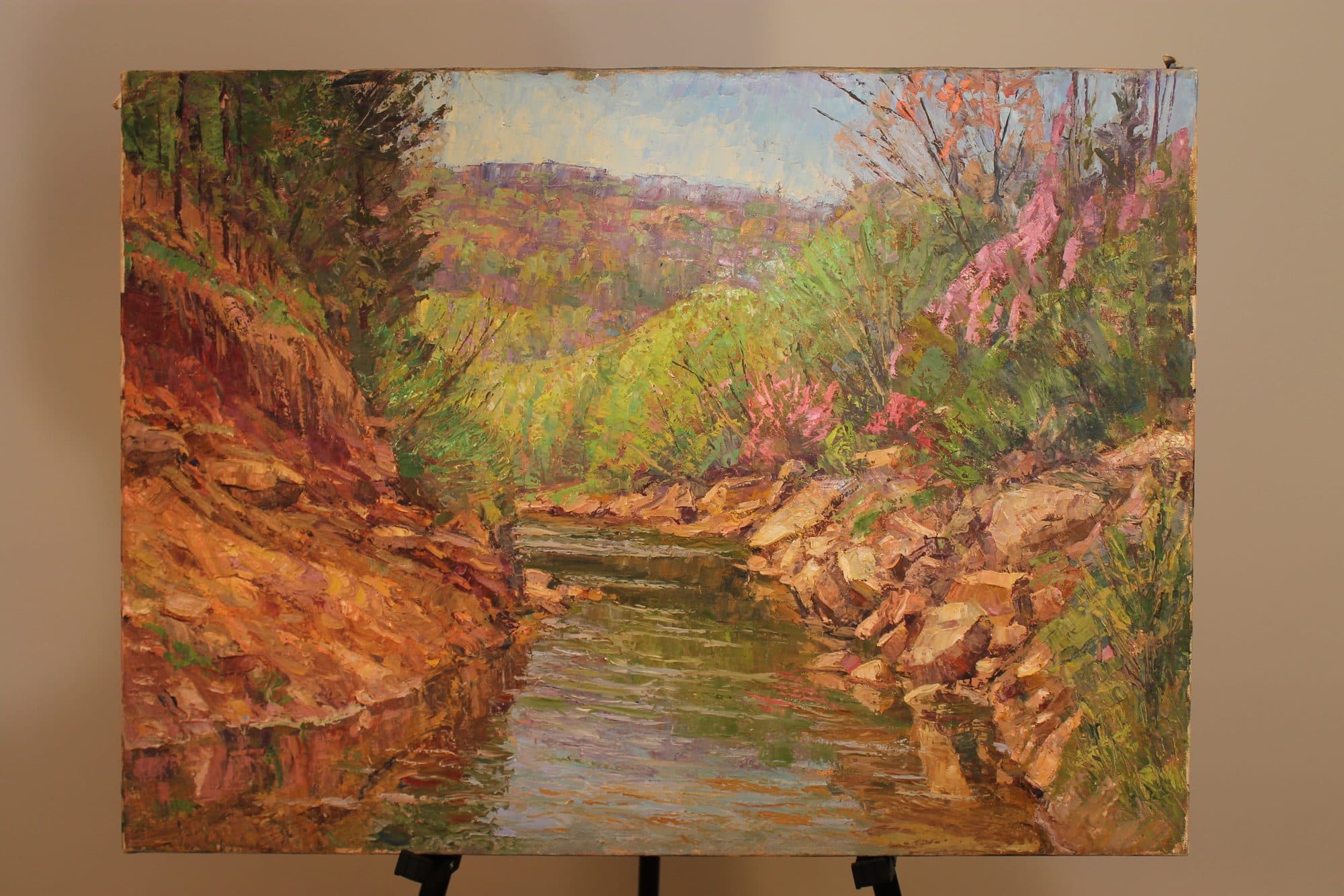 Rocky Creek With Pink Blossoms — detail
