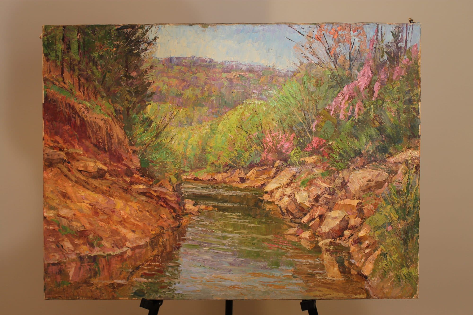 Rocky Creek With Pink Blossoms — detail