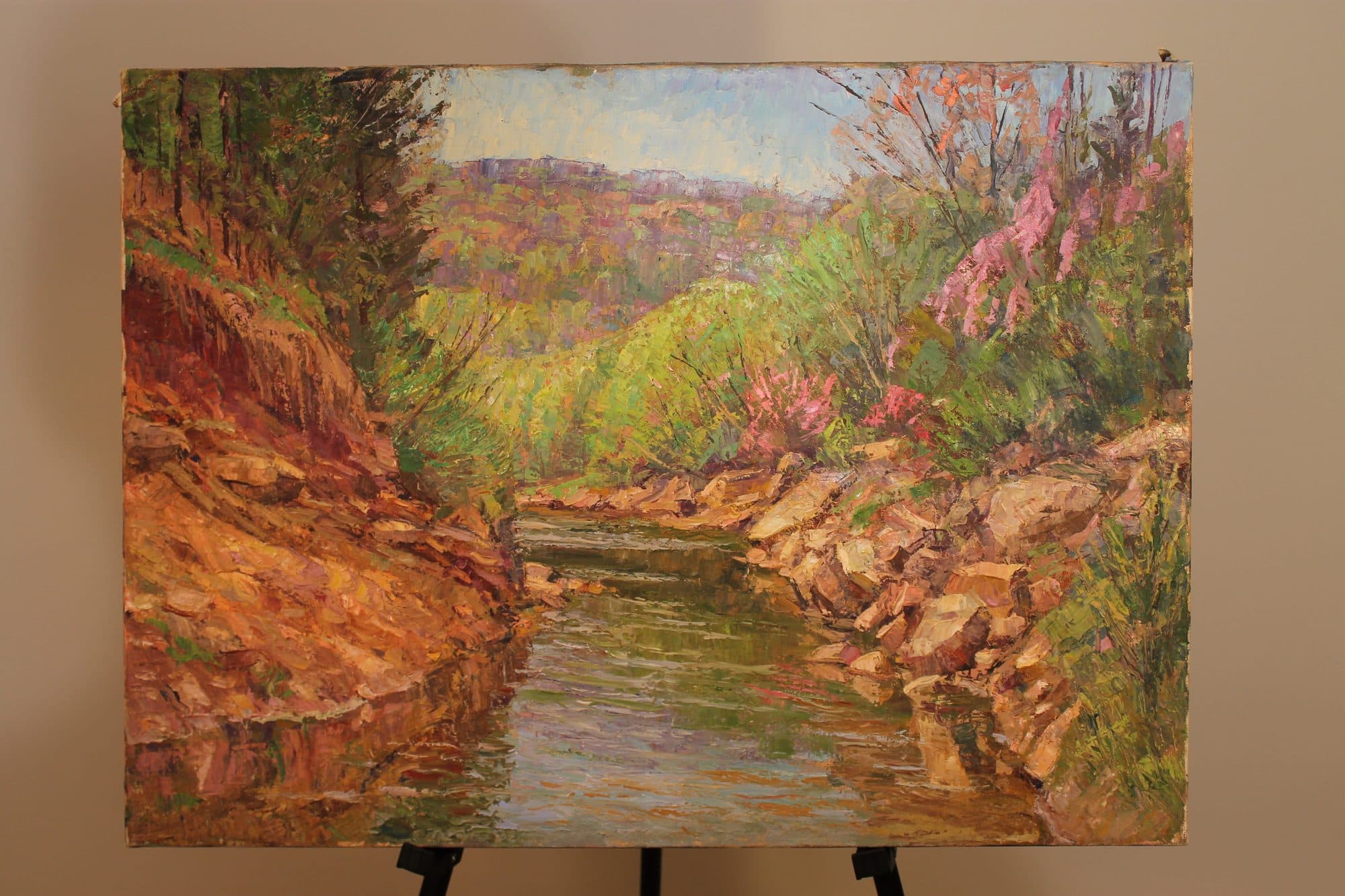 Rocky Creek With Pink Blossoms — detail