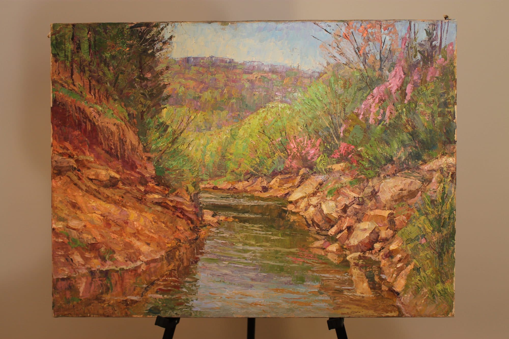 Rocky Creek With Pink Blossoms — detail