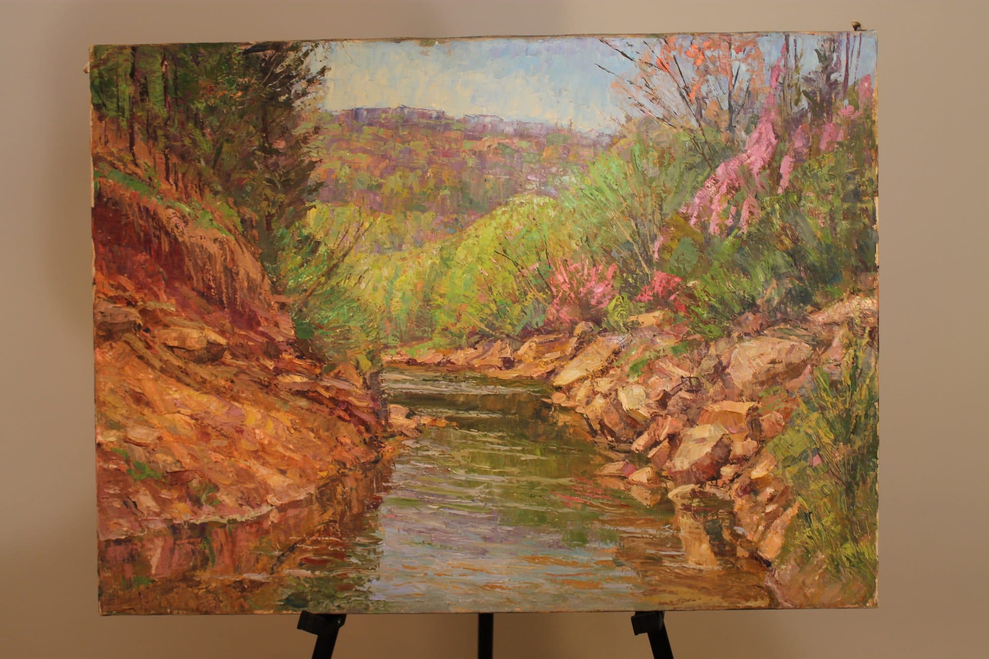 Rocky Creek With Pink Blossoms — detail