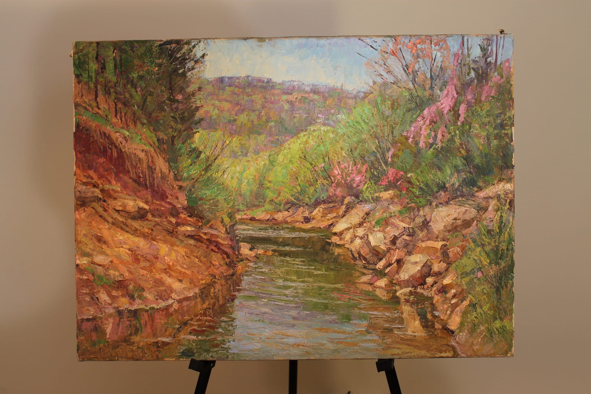 Rocky Creek With Pink Blossoms — detail