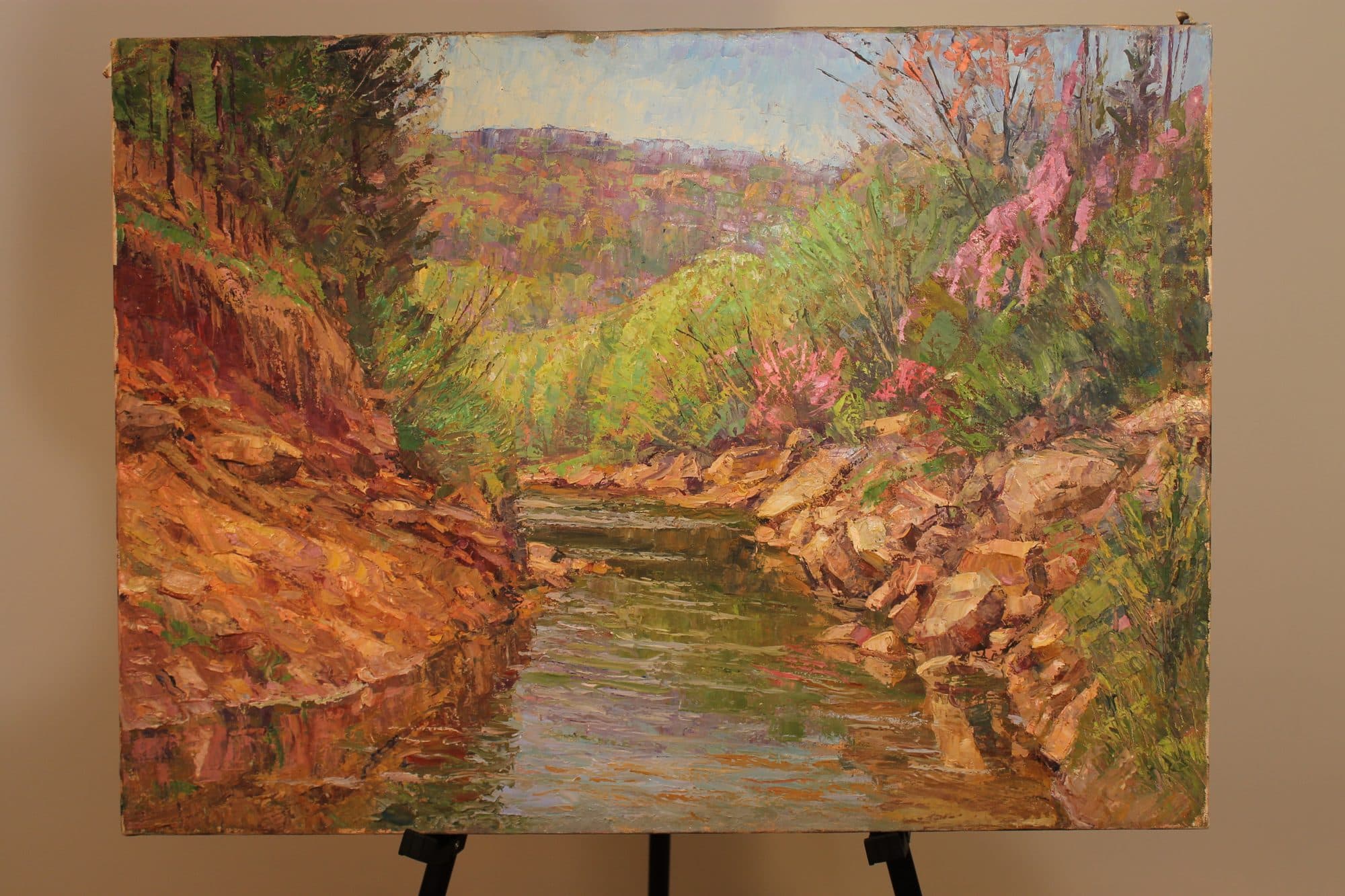 Rocky Creek With Pink Blossoms — detail