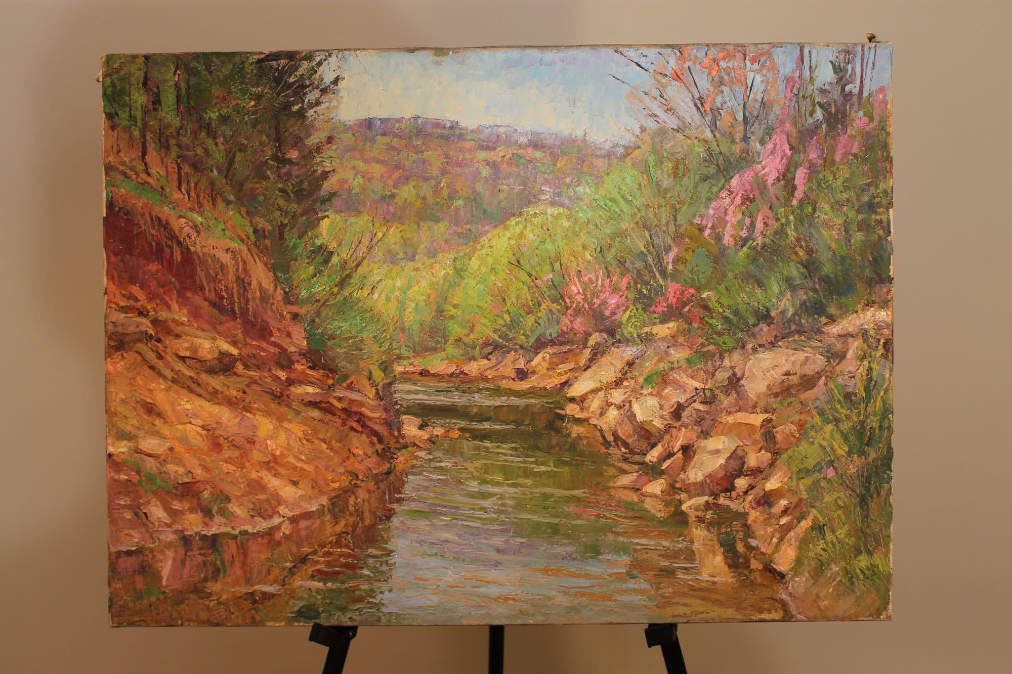 Rocky Creek With Pink Blossoms — detail