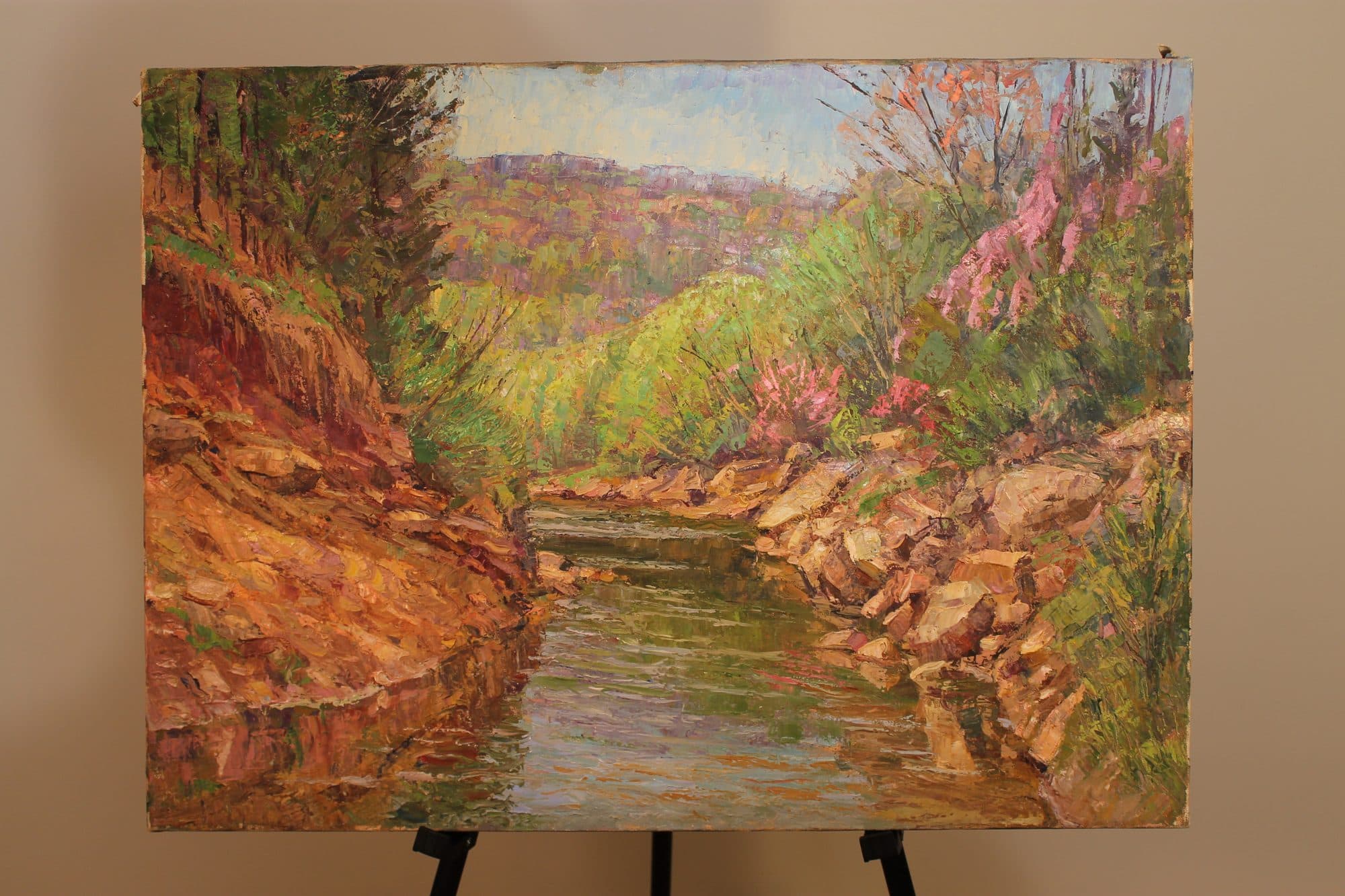 Rocky Creek With Pink Blossoms — detail
