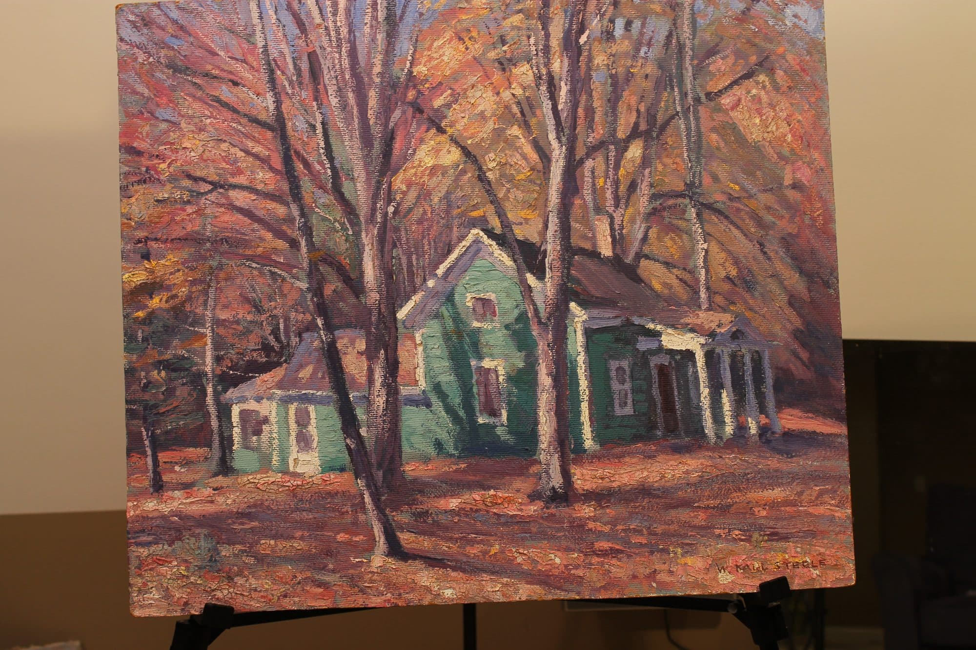 Green House Amid Autumn Trees — detail