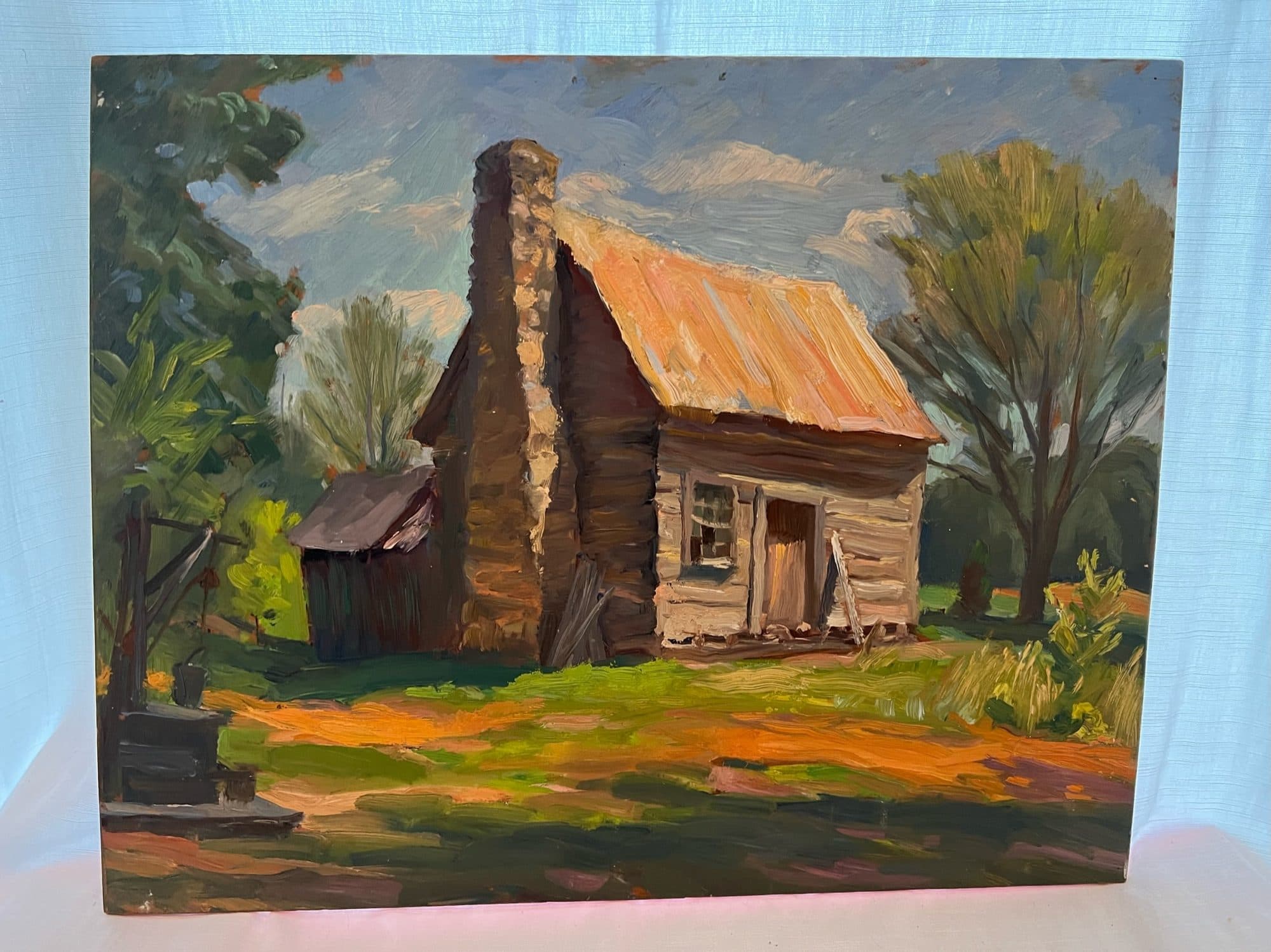 Log Cabin With Stone Chimney
