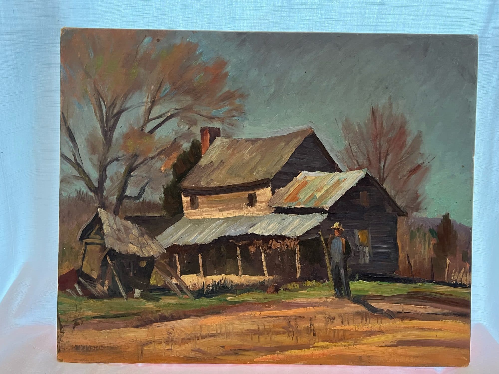 Farmhouse With Figure On Porch