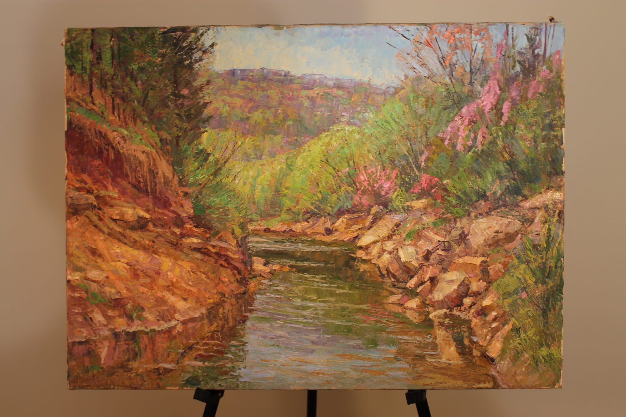 Rocky Creek With Pink Blossoms